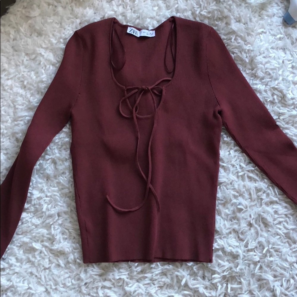 Zara tie front ribbed top